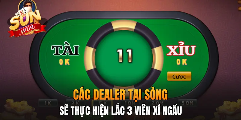 Các dealer tại sòng sẽ thực hiện lắc 3 viên xí ngầu Các dealer tại sòng sẽ thực hiện lắc 3 viên xí ngầu